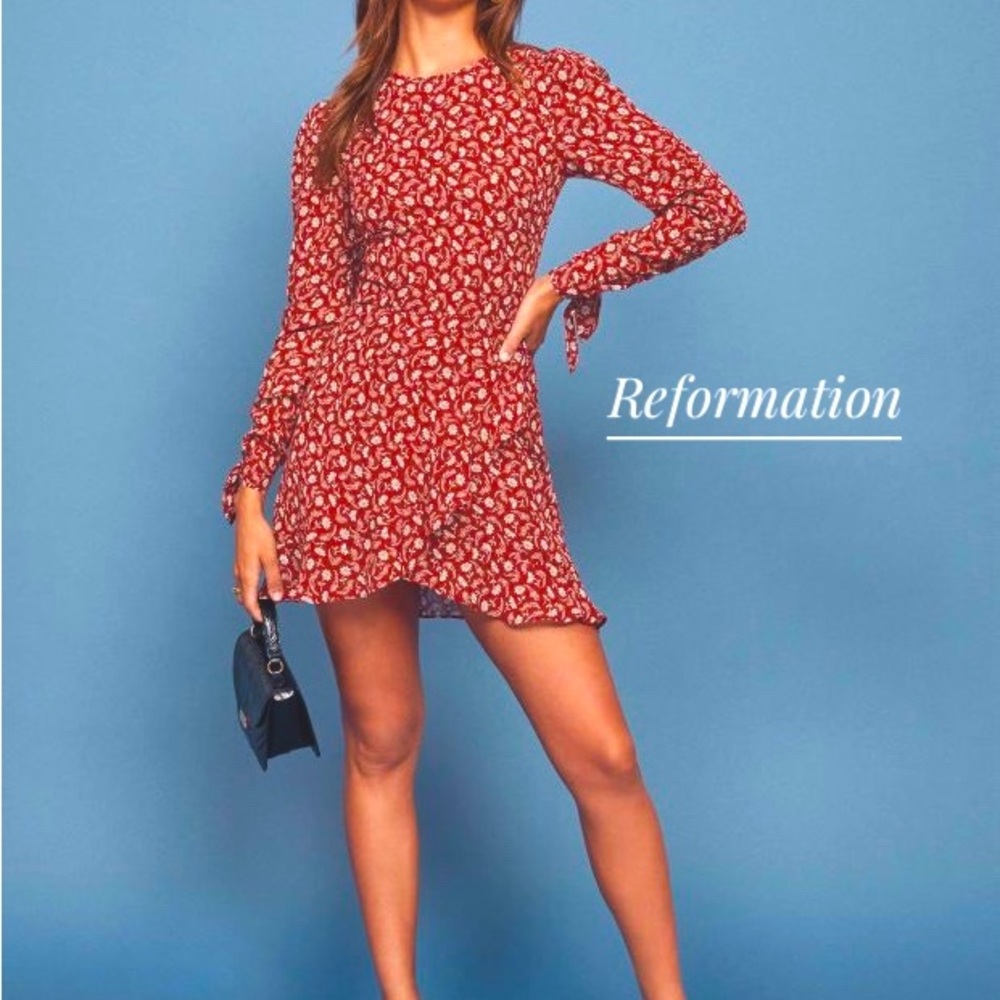 Reformation Lucita Long Sleeve Mini Dress Size 8 Printed Floral Ruffle Viscose
